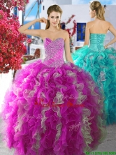 Cheap Fuchsia and White Organza Sweet 16 Dress with Beading and Ruffles YYPJ013FOR