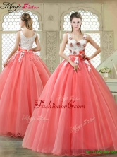 Elegant Watermelon Quinceanera Dresses with Hand Made Flowers YCQD026FOR