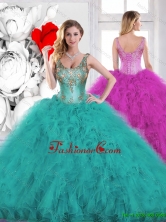 Gorgeous Beading Scoop Teal Quinceanera Dresses with Ruffles SJQDDT134002FOR