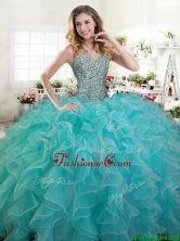 Lovely Turquoise Organza Quinceanera Dress with Beading and Ruffles YYPJ065FOR