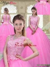 Popular Scoop Hand Made Flowers Sweet 16 Dresses with Brush Train YCQD036FOR