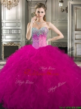 Pretty Beaded and Ruffled Tulle Sweet 16 Dress in Fuchsia YYPJ019FOR