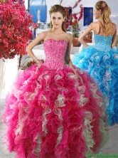 Romantic Rose Pink and White Organza Quinceanera Dress with Beading and Ruffles YYPJ009FOR