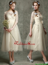 2016 See Through Scoop Half Sleeves Dama Dress with Hand Made Flowers and Lace BMT097AFOR