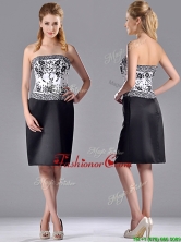 Column Strapless Knee-length Short Dama Dress with Embroidery THPD270AFOR