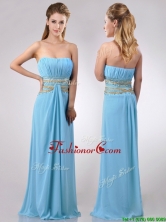 Discount Beaded Decorated Waist and Ruched Bodice Dama Dress in Aqua Blue THPD041FOR