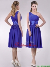 Elegant One Shoulder Chiffon Blue Dama Dress with Side Zipper THPD076FOR