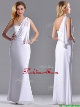 Exclusive Column White Chiffon Backless Dama Dress with One Shoulder THPD187FOR