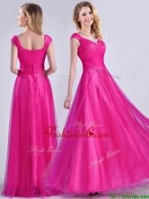 Exclusive Organza Beaded Top Hot Pink Dama Dress with Cap Sleeves THPD135FOR