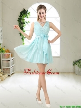 Fashionable V Neck Bowknot Dama Dresses in Mini Length BMT052CFOR