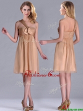 New Style One Shoulder Chiffon Short Dama Dress in Champagne THPD056FOR