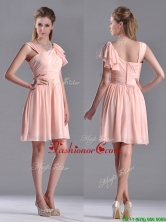 Simple Empire Ruched Peach Dama Dress with Asymmetrical Neckline THPD090FOR