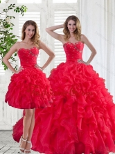 2015 Best Red Strapless Quinceanera Dress with Ruffles and Beading QDZY034-2TZFOR