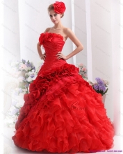 2015 Best Strapless Dresses for a Quinceanera with Hand Made Flowers WMDQD021FOR
