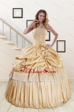 2015 Brand New Champagne Quinceanera Dresses with Appliques XFNAO131FOR