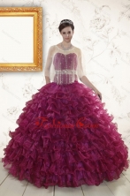 2015 Burgundy Quinceanera Gown with Beading and Ruffles XFNAO049AFOR