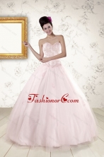 2015 Modest Light Pink Quinceanera Dresses with Appliques XFNAO151FOR 