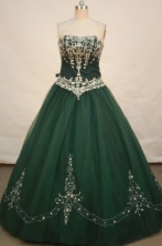 Affordable A-line strapless floor-length net appliques Olive green quinceanera dresses FA-X-032