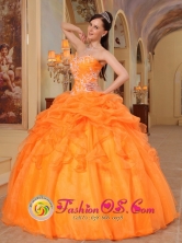Appliques and Pick-ups For 2013 Carepa Colombia sweetheart Orange Quinceanera Dress With Taffeta and Organza Style  QDZY350FOR