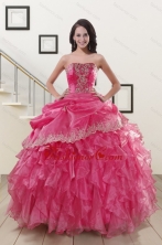 Appliques and Ruffles 2015 Hot Pink Quinceanera Gowns XFNAO068FOR