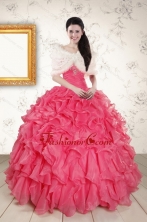 Beading and Ruffles 2015 Hot Pink Quinceanera Dresses with Strapless XFNAO055BFOR