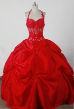 Beautiful Ball Gown Halter Floor-length Red Quincenera Dresses TD260023