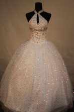 Beautiful ball gown halter top floor-length beading white quinceanera dresses FA-X-175