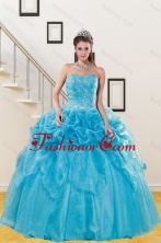 Best 2015 Beautiful Teal Quince Gown with Embroidery and Pick Ups XFNAOA37TZFXFOR