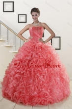 Best 2015 Popular Watermelon Red Quince Dresses with Beading and Ruffles XFNAO704TZFXFOR