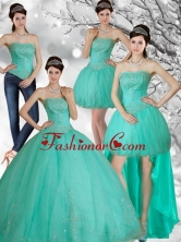 Best Appliques and Beading Strapless Sweet 15 Dress in Apple Green QDZY218TZA2FOR