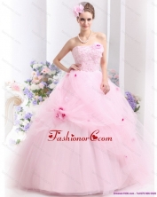 Best Baby Pink Sweet Sixteen Dresses with Hand Made Flowers WMDQD016FOR