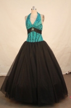 Best Ball Gown Halter Top Floor-length Black Quinceanera dress Style FA-L-383