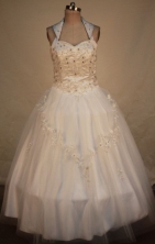 Best Ball Gown Halter Top Floor-length White Beading Quinceanera dress Style FA-L-354