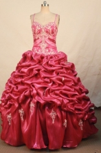 Best Ball Gown Strap Floor-length Hot Pink Taffeta Appliques Quinceanera dress Style FA-L-388