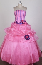 Best Ball Gown Strapless Floor  -length Hot Pink Quinceanera Dress X0426028