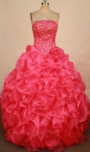 Best Ball Gown Strapless Floor-length Hot Pink Organza Beading Quinceanera dress Style FA-L-367