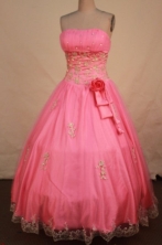 Best Ball Gown Strapless Floor-length Pink  Taffeta Appliques Quinceanera dress Style FA-L-365