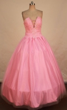 Best Ball Gown Strapless Floor-length Pink Taffeta Beading Quinceanera dress Style FA-L-353
