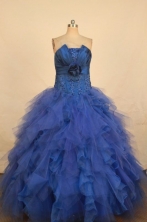 Best Ball Gown Strapless Floor-length Royal Blue Organza Appliques Quinceanera dress Style FA-L-378