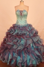 Best Ball Gown Strapless Floor-length Teal  Organza Appliques Quinceanera dress Style FA-L-391
