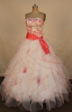 Best Ball Gown Strapless Floor-length White Organza Appliques  Quinceanera dress Style FA-L-375