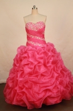 Best Ball Gown Sweetheart Floor-length Hot Pink Taffeta Beading Quinceanera dress Style FA-L-377