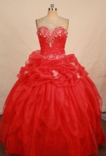 Best Ball Gown Sweetheart Floor-length Red Organza Appliques Quinceanera dress Style FA-L-366