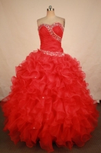 Best Ball Gown Sweetheart Floor-length Red Organza Beading Quinceanera dress Style FA-L-356