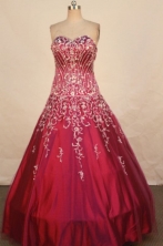 Best Ball Gown Sweetheart Floor-length Red Satin Beading Quinceanera dress Style FA-L-376