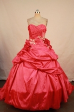 Best Ball Gown Sweetheart Floor-length Red Taffeta Appliques Quinceanera dress Style FA-L-347