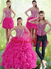 Best Hot Pink Sweetheart Quinceanera Gown with Beading and Ruffles LFY091906TZA2FOR