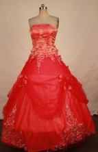 Best New Ball Gown Strapless Floor-length Red Embroidery Quinceanera dress Style FA-L-390