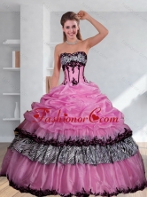 Best Zebra Printed Strapless Quinceanera Dress with Pick Ups and Embroidery QDZY028TZFXFOR