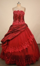 Brand New Ball Gown Strapless Floor-length Burgundy Taffeta Quinceanera dress Style LJ022443